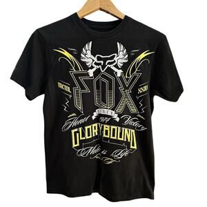 FOX RACING x Mens Womens Black & Yellow Battlehorse Graphic T-Shirt l Size Small